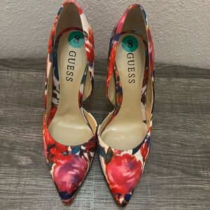 GUESS Women's Floral Heels - Red and Blue
